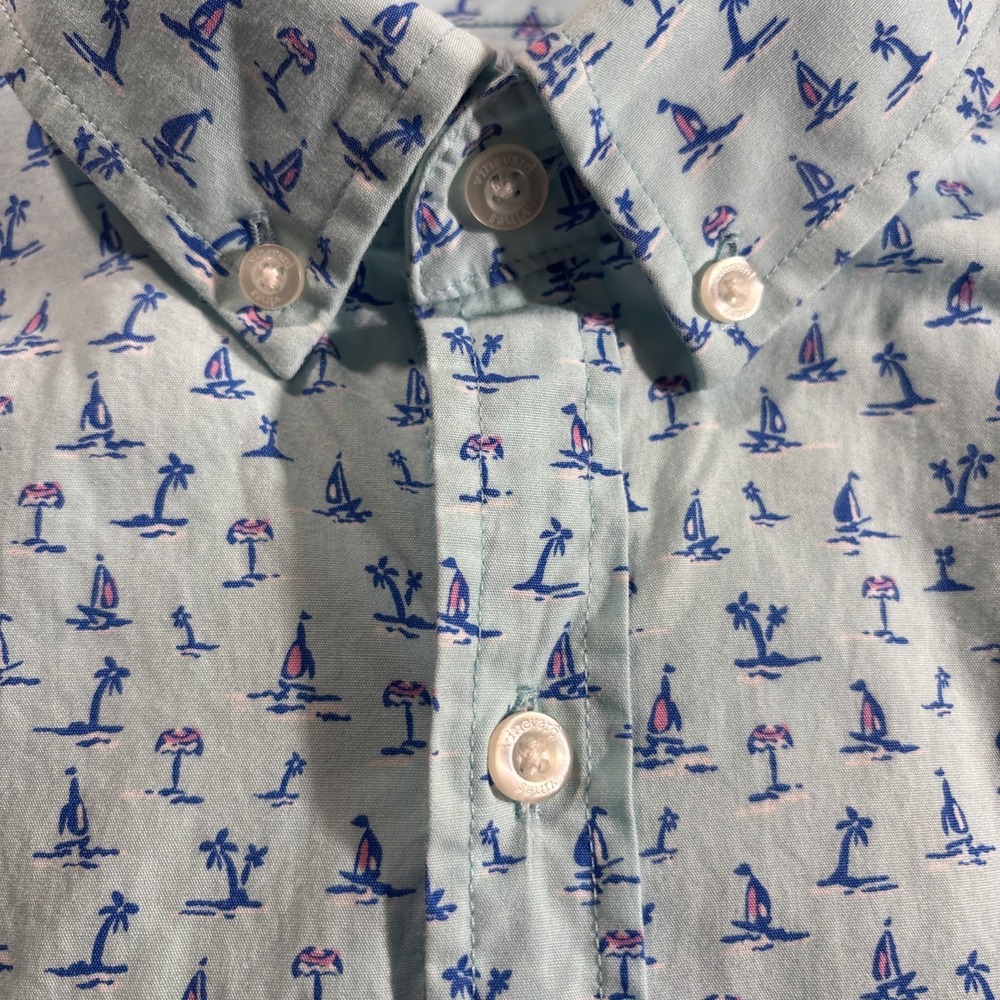 Vineyard Vines Shirt Men XL Slim Fit Whale All Over Print Tropical Palm Tree - Picture 11 of 11